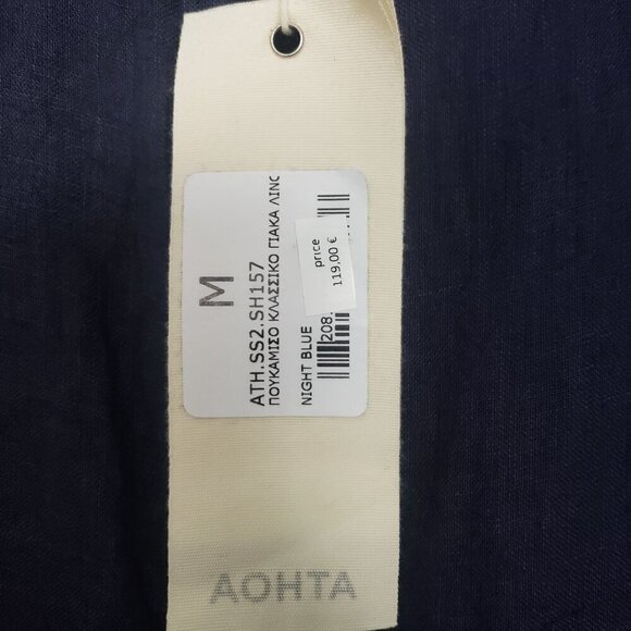 NEW Athoa Athens Shirt Mens Size Medium Linen Night Blue Long Sleeve Button Up - Picture 4 of 12